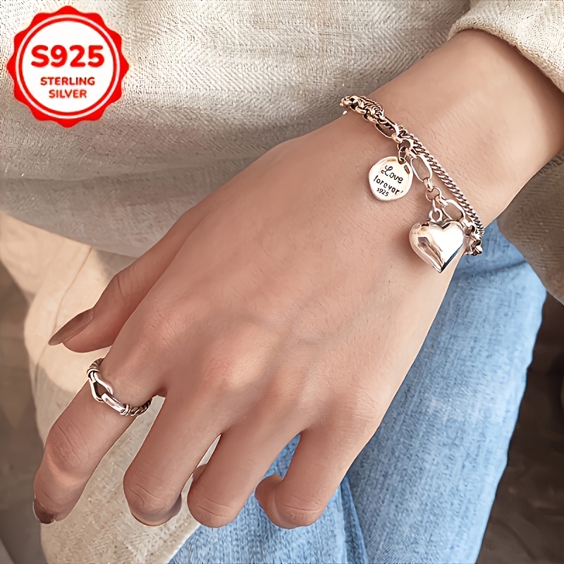 Women's S925 Heart & Letter Double-Layer Bracelet, Light Luxury